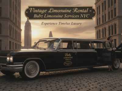 Vintage black limousine with chauffeur in NYC street
