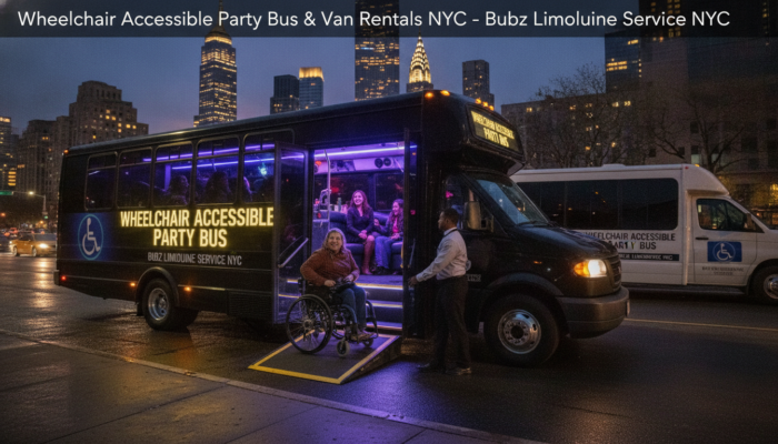Wheelchair accessible party bus with ramp in NYC