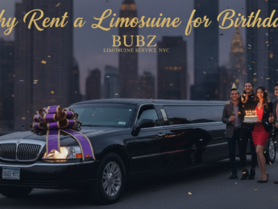 Birthday group celebrating beside black limousine in NYC