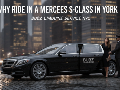 Chauffeur opening Mercedes S-Class limousine in city