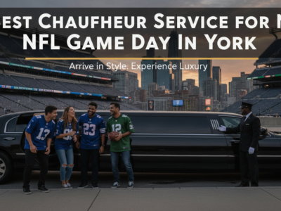 NFL fans arriving in luxury limo with chauffeur service