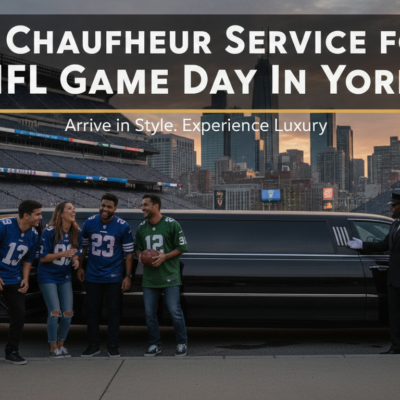 NFL fans arriving in luxury limo with chauffeur service