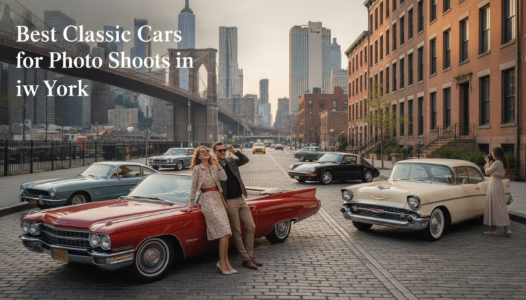 Classic cars and models beneath Brooklyn Bridge in New York