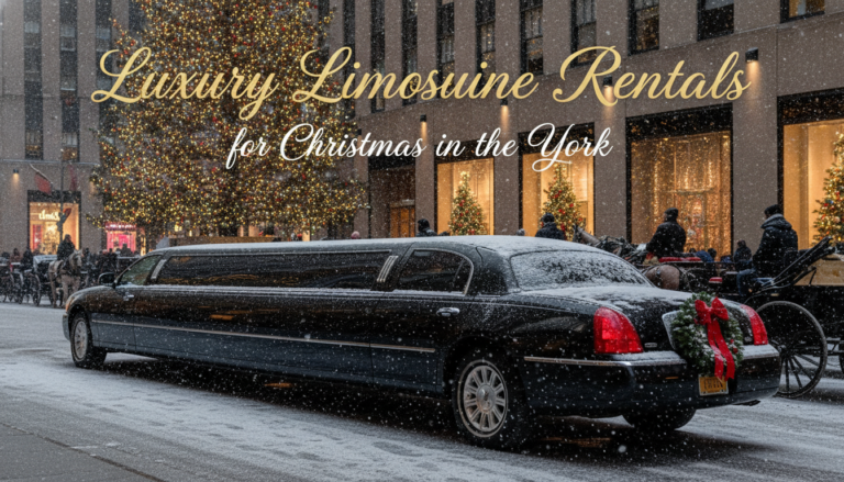 Luxury limousine rental decorated for Christmas in New York