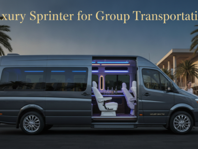 Luxury Sprinter van with illuminated interior for group transportation