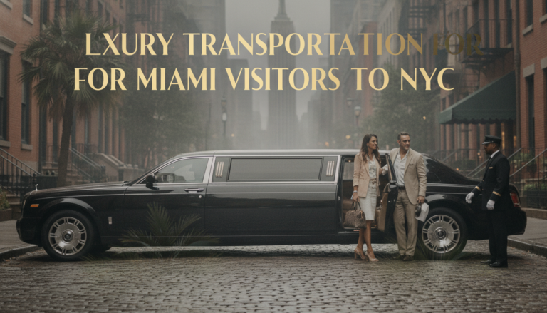 Couple exits luxury limousine on rainy New York City street