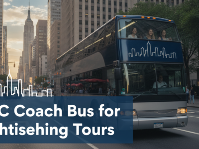 NYC sightseeing coach bus near Empire State Building