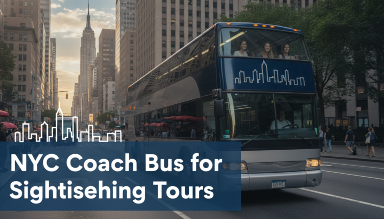 NYC sightseeing coach bus near Empire State Building