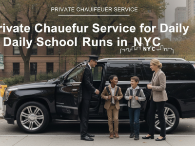 Private chauffeur helping children into luxury SUV in NYC