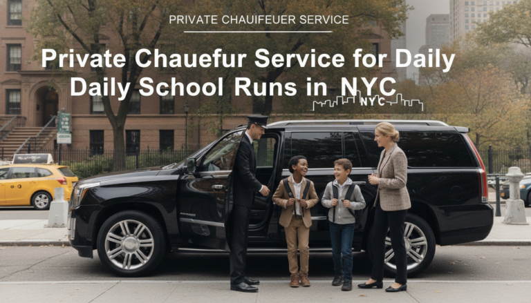 Private chauffeur helping children into luxury SUV in NYC