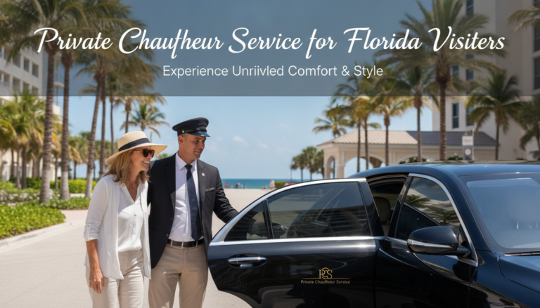 Chauffeur assists woman into luxury car at Florida resort