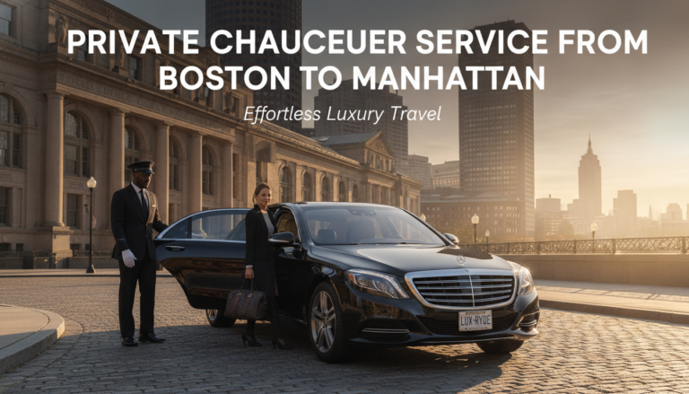 Private chauffeur opening luxury car door Boston to Manhattan