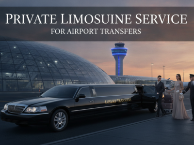 Private limousine service for airport transfers at sunset