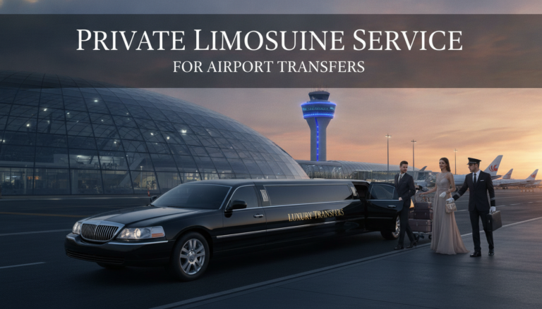 Private limousine service for airport transfers at sunset