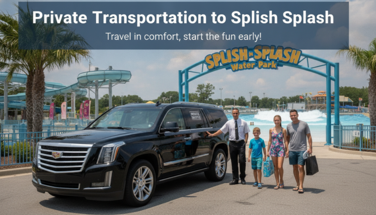 Private SUV transport at Splish Splash Water Park entrance