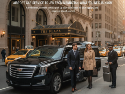 Luxury black SUV hotel transfer service outside The Plaza NYC