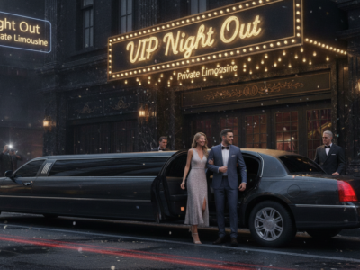 Couple exits limousine outside VIP Night Out venue