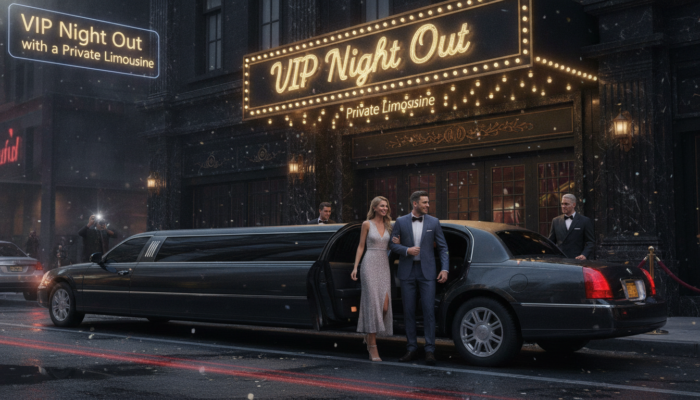 Couple exits limousine outside VIP Night Out venue