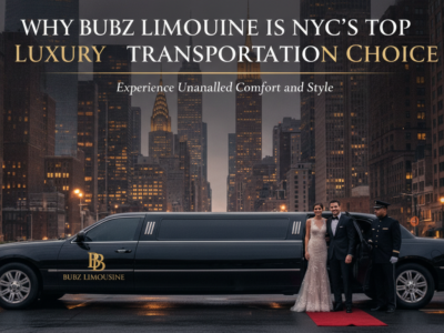 Bubz Limousine black stretch limo with couple in NYC