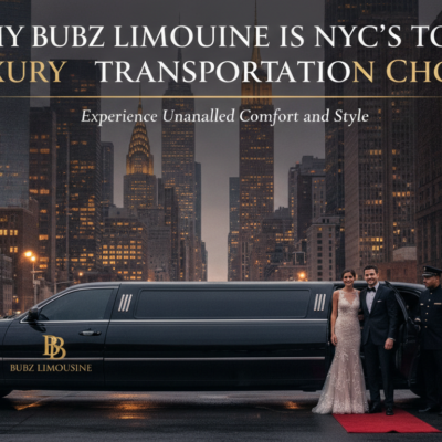 Bubz Limousine black stretch limo with couple in NYC