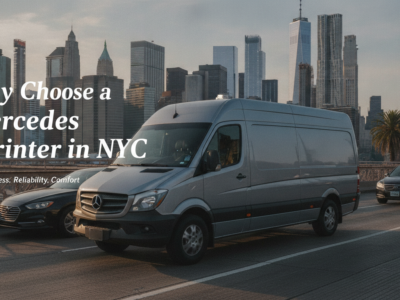 Mercedes Sprinter van driving in New York City skyline