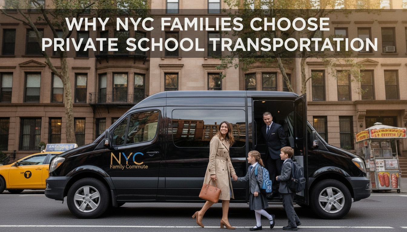 NYC family boarding private school transportation van with children