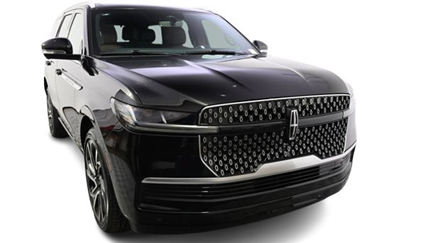 Black luxury SUV with patterned grille, front view