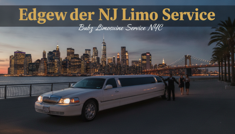Edgewater NJ limo service ad with Manhattan skyline