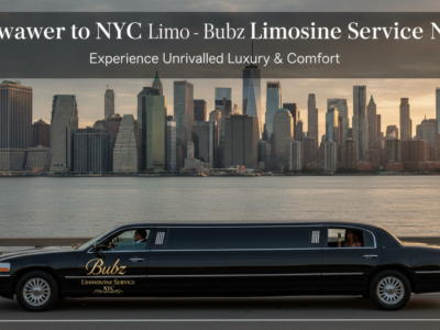Black limousine overlooking Manhattan skyline in New York City