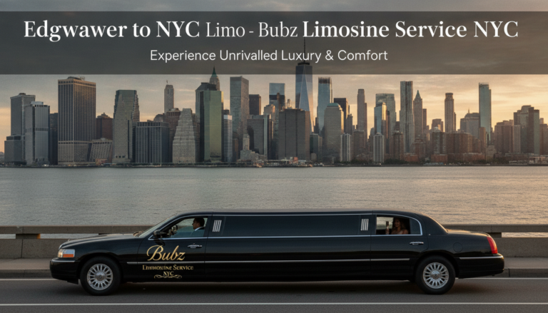 Black limousine overlooking Manhattan skyline in New York City