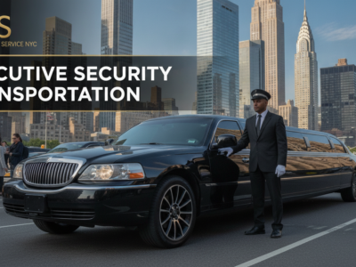 Chauffeur beside black limousine in Midtown Manhattan