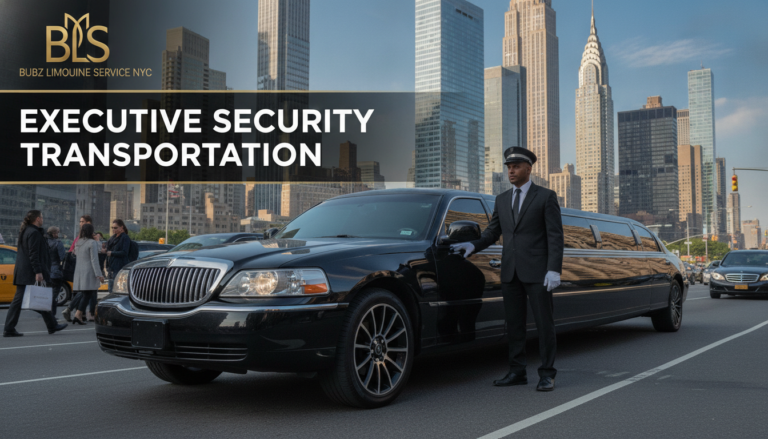 Chauffeur beside black limousine in Midtown Manhattan