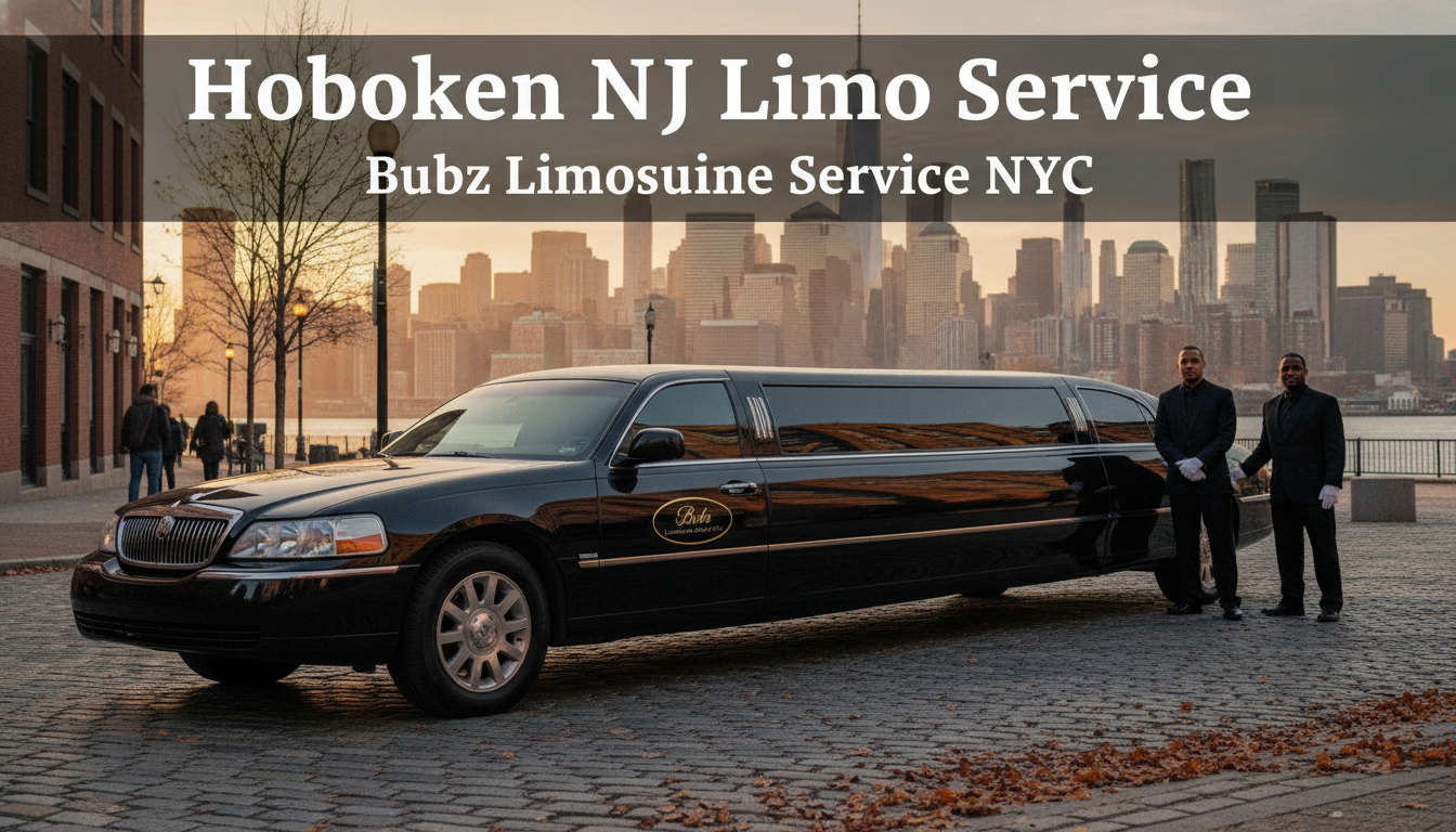 Black limousine with chauffeurs overlooking Manhattan skyline