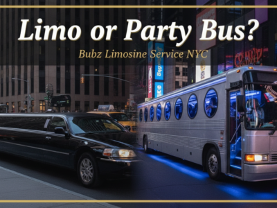 NYC limousine and illuminated party bus advertisement
