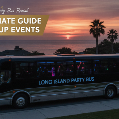 Long Island party bus at sunset for group events