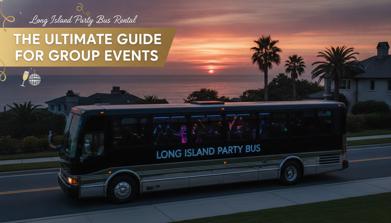Long Island party bus at sunset for group events