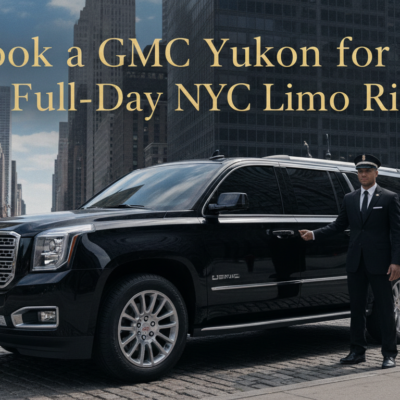 GMC Yukon limousine with chauffeur on New York City street