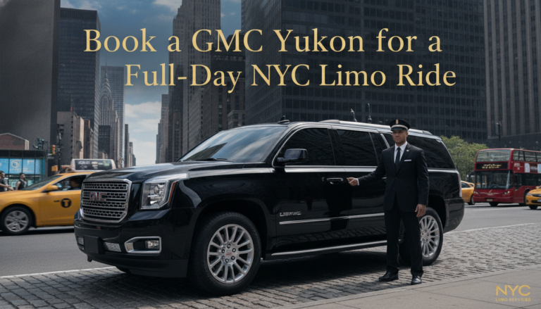 GMC Yukon limousine with chauffeur on New York City street