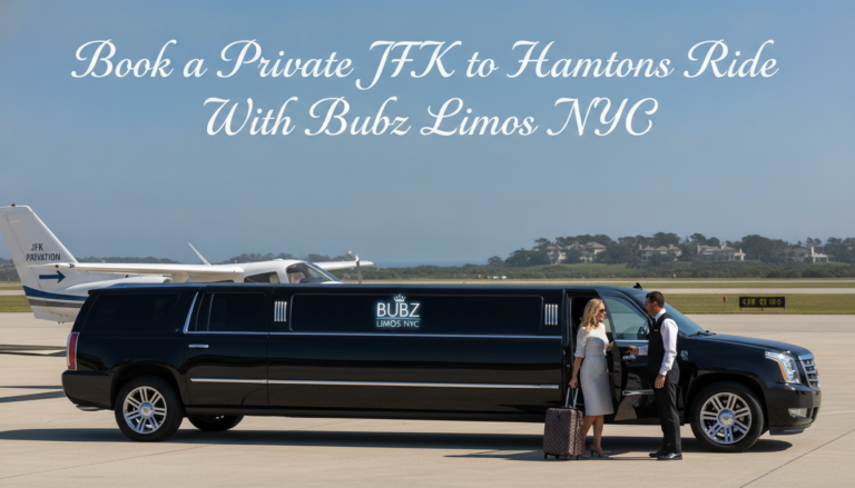 Bubz Limos SUV limousine beside private JFK aviation plane