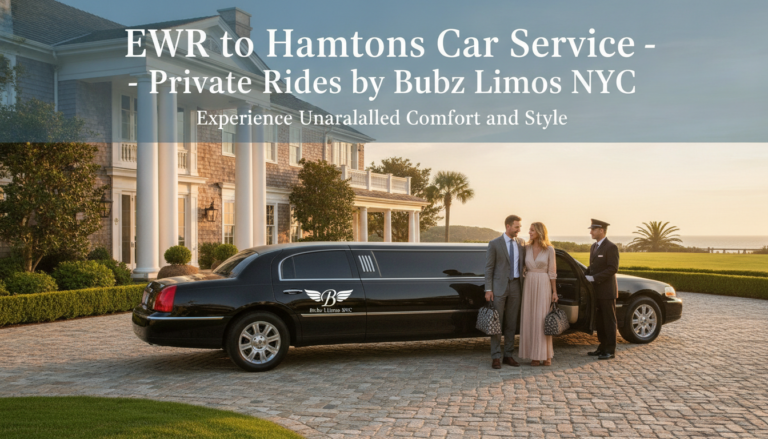 Couple boards limousine outside Hamptons estate with chauffeur