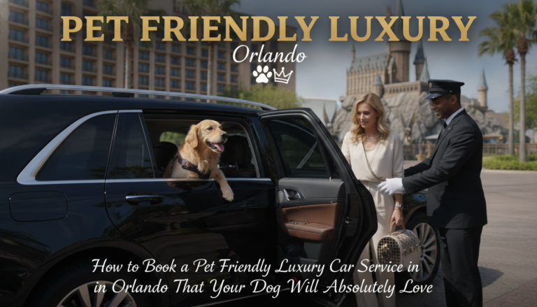 Dog exits luxury car with chauffeur at Orlando castle