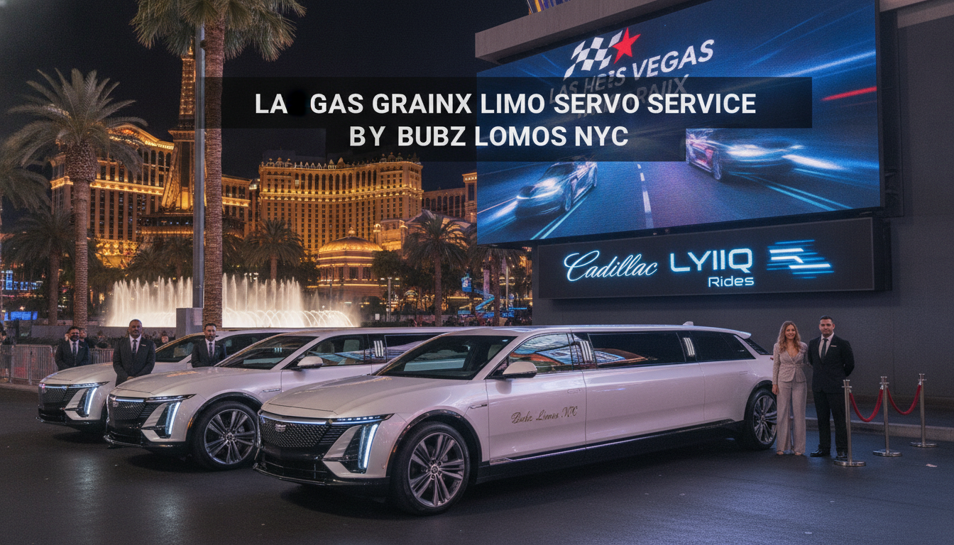 White Cadillac limousines outside Las Vegas casino at night
