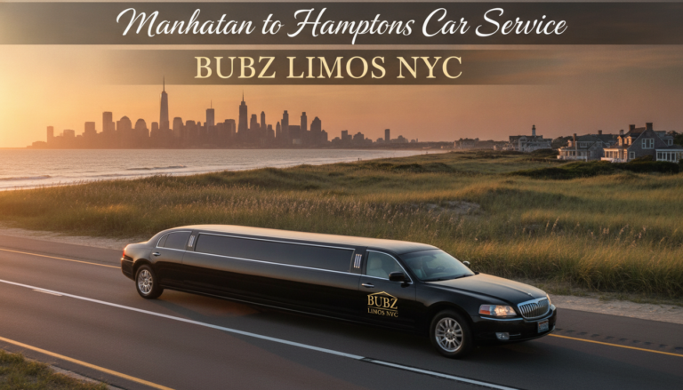 Black limousine on coastal road between Manhattan and Hamptons