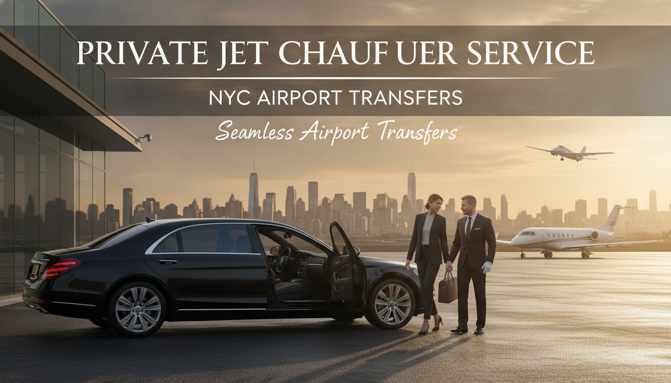 Private jet chauffeur service at NYC airport with luxury sedan