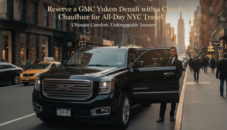 Chauffeur opens GMC Yukon Denali door on New York street