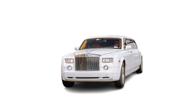 White luxury Rolls-Royce sedan viewed from front