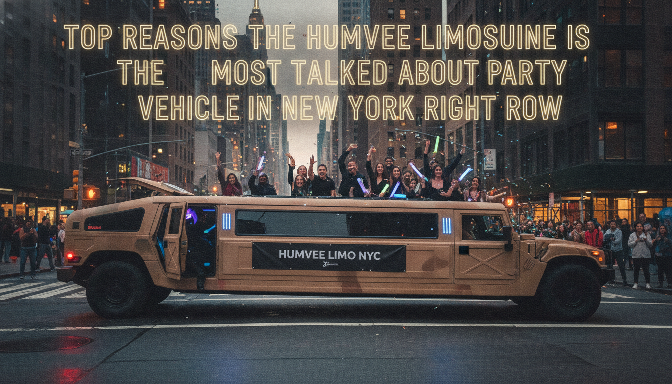 Partygoers celebrate atop a Humvee limousine in New York.